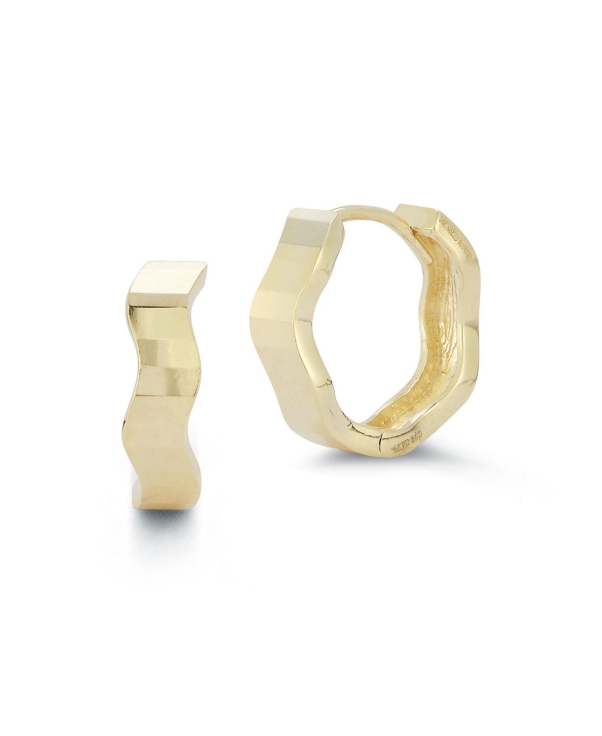 14K Gold Wavy Huggie Hoop Earrings - 14k gold
