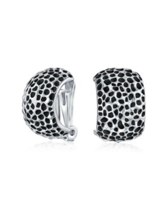 Fashion Speckle Hammered Leopard Half Hoop Clip On Earrings Matte Silver Gold Plated For Non Pierced Ears