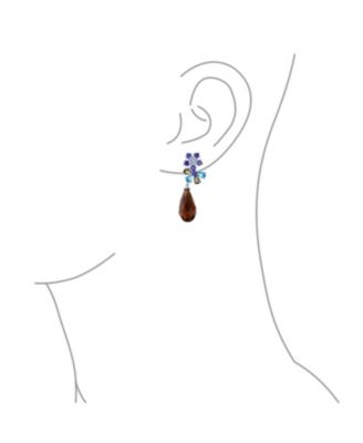 Purple Burgundy CZ Cubic Zirconia Fashion Flower Statement Dangle Teardrop Earrings Silver Plated