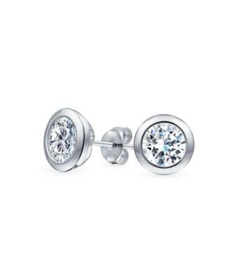 Minimalist Bezel Round Solitaire Cubic Zirconia Cz Martini Stud Earrings Sterling Silver