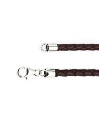 Brown Black Leather Braided Rope Weave Necklace Pendant Cords .925 Sterling Silver 14 16 18 20 24 Inch Length