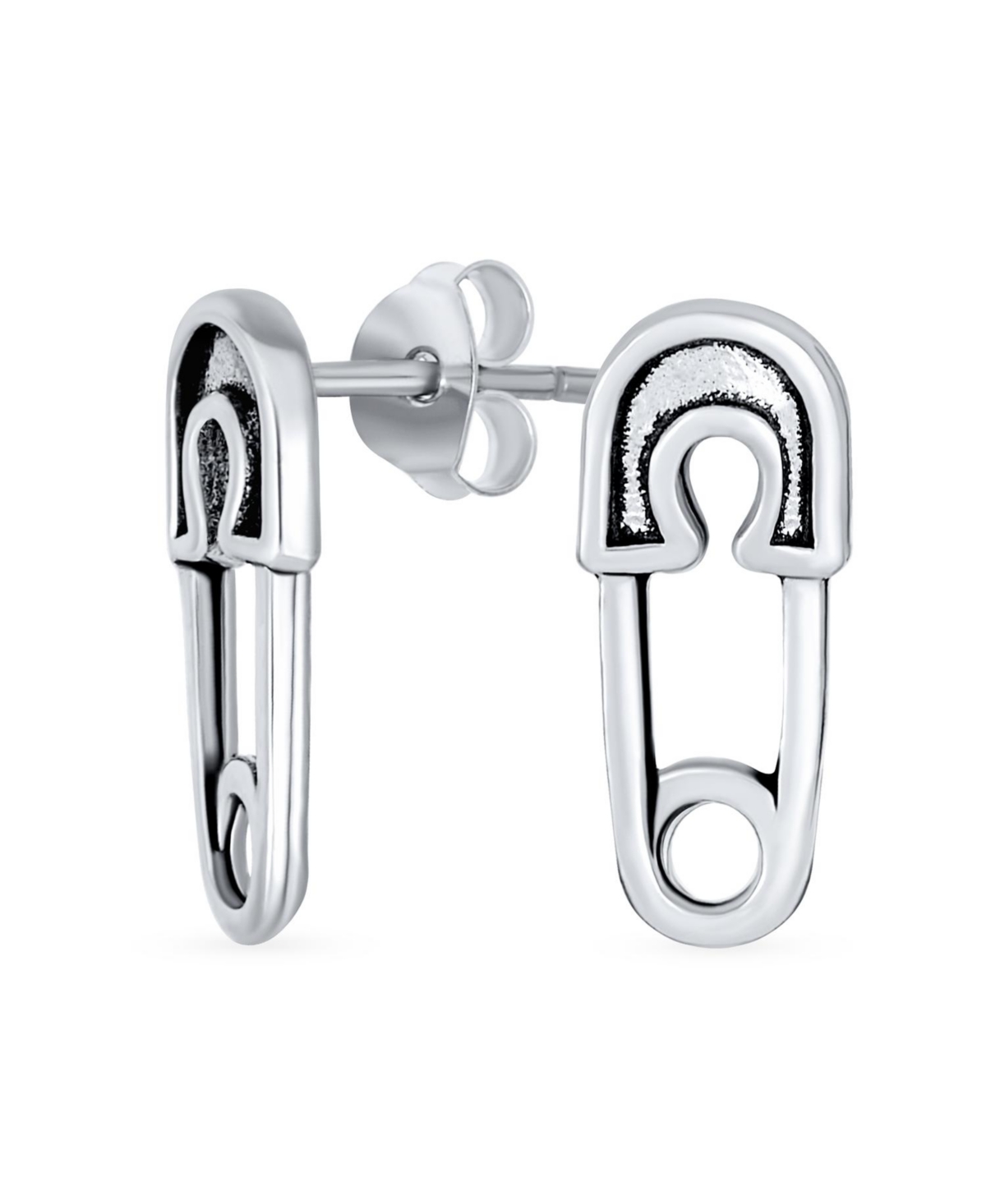 Inspirational Symbol Support For Displaced People Punk Rock Biker Jewelry Safety Pin Stud Earrings Oxidized .925 Sterling Silver - Silve