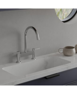 Modern Double Handle 2 Holes Deck Mount Bridge Kitchen Faucet With 360 Swivel Spout Sink Faucet In Brushed Nickel