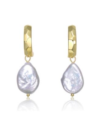 Sterling Silver 14K Gold Plated with Irregular Freshwater Pearl Dangle Earrings
