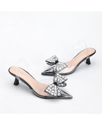 Women's Maxi88 Clear Upper Kitten Heels with Rhinestone Detail