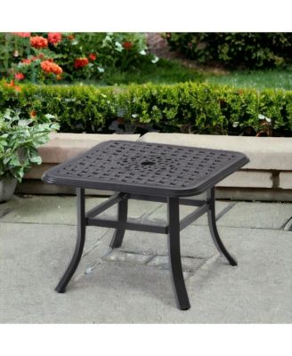 Square Metal Bistro Table with Umbrella Hole – Outdoor Dining Table for Patio
