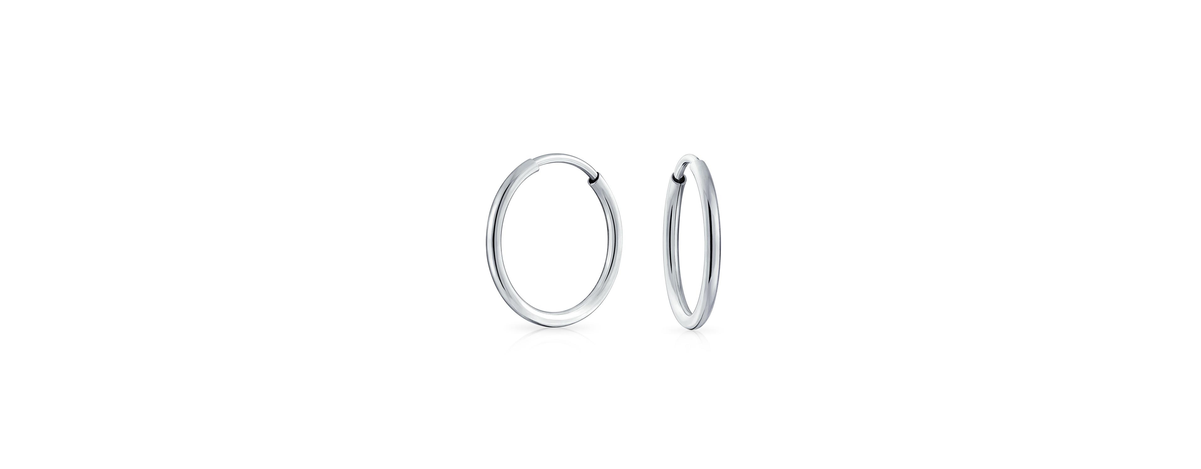 Bling Jewelry Thin Minimalist Hoop Huggie Earrings Sterling Silver Various Sizes