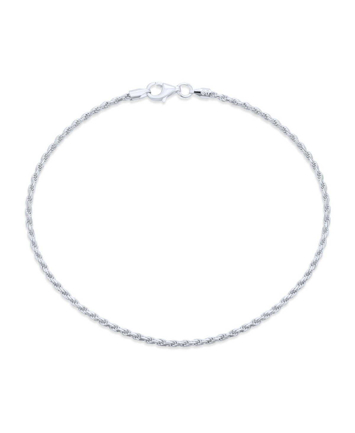 Strong Cable Rope Chain Anklet Ankle Bracelet Yellow Gold Plated .925 Sterling Silver - Silver