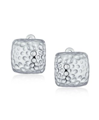 Geometric Casual Fashion Speckle Hammered Square Clip On Earrings Silver Gold Plated For Non Pierced Ears