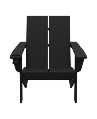 Outdoor HDPE Modern Adirondack Chair with Cup Holder (Set of 4)