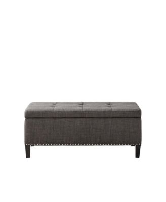 42'' Modern Storage Bench with Soft-Close Lid, Grey Linen Upholstery, Black Wood Legs for Bedroom or Entryway-The Pop Home