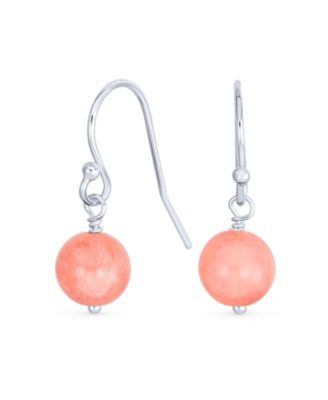 Simple Natural Stone 8MM Ball Drop Earrings Sterling Silver Fish Hook