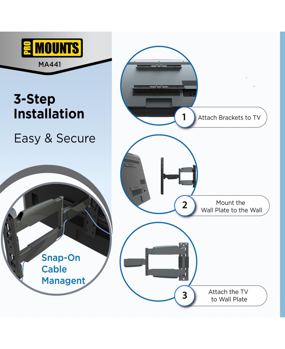 ProMounts Full Motion Tv Wall Mount for 32”-65” Screens, Holds up to 70lbs