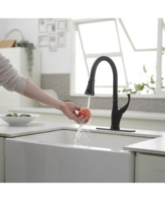 Single-Handle Pull-Down Sprayer 3 Spray High Arc Kitchen Faucet With Deck Plate in Matte Black