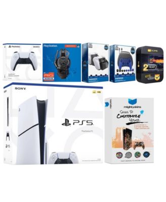 Playstation 5 Slim Disc with Extra Sterling Silver Controller, Plantronics Headset, Gamer Kit, Charge Dock and MightySkins Decal Voucher + 2 Year