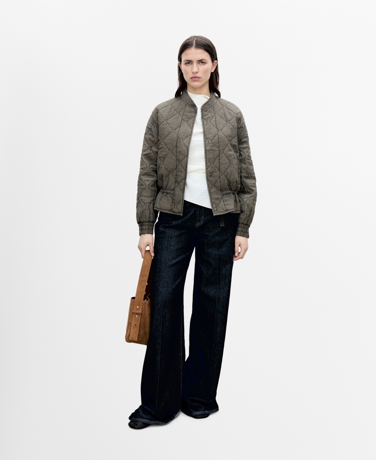 Mango Quilted Bomber Jacket In Gray