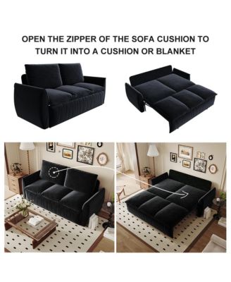 70.9" 1 Count Velvet Convertible Sofa Bed with Blanket and Pillows