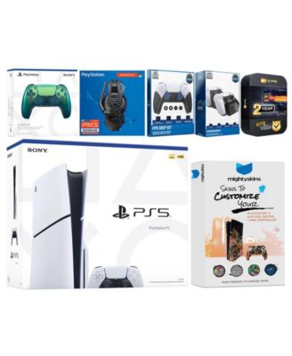 Playstation 5 Slim Disc with Extra Midnight Black Controller, Plantronics Headset, FPS Grip Kit, Charge Dock and MightySkins Decal Voucher + 2 Ye