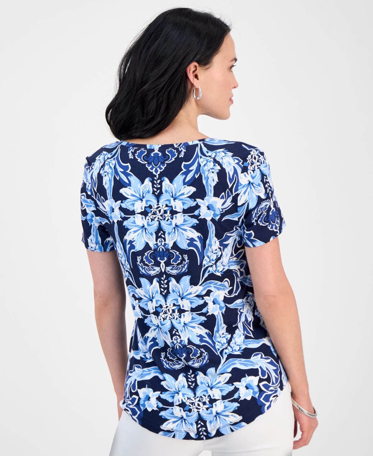 Jm Collection Petite Bali Escape Short-sleeve Top, Exclusively At Macy's