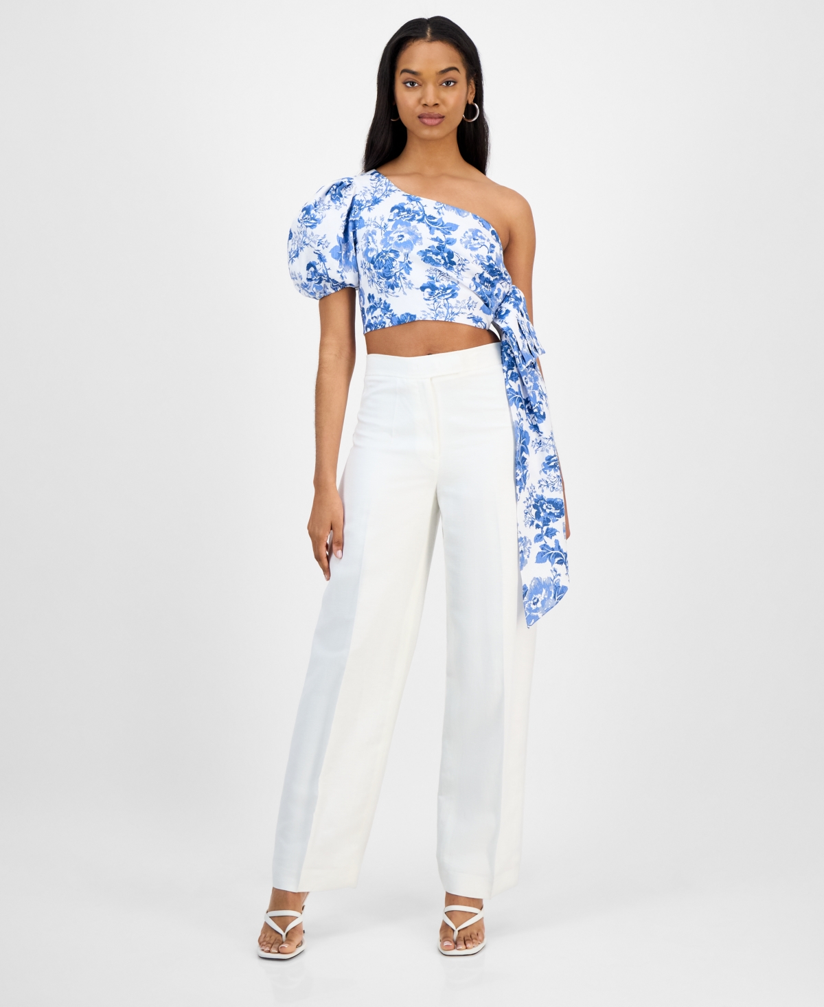 Women's Simone Printed One-Shoulder Cropped Top - Blue Print