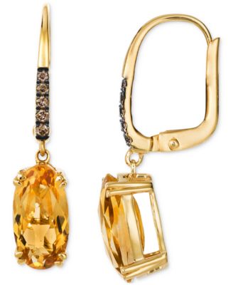 Chocolatier&reg; Cinnamon Citrine&reg; (3-3/4 ct. t.w.) & Chocolate Diamond&reg; (1/10 ct. t.w.) Earrings in 14k Yellow Gold