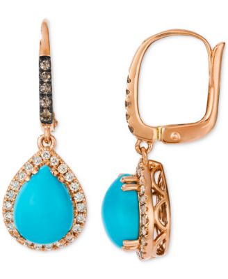 Robins Egg Blue Turquoise™ (2-3/4 ct. t.w.), Nude Diamond™ (1/4 ct. t.w.) & Chocolate Diamond&reg; (1/10 ct. t.w.) Earrings in 14k Rose Gold