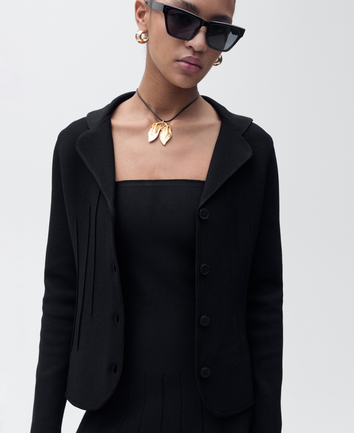 Mango Lapel Collar Knitted Jacket Black In Black