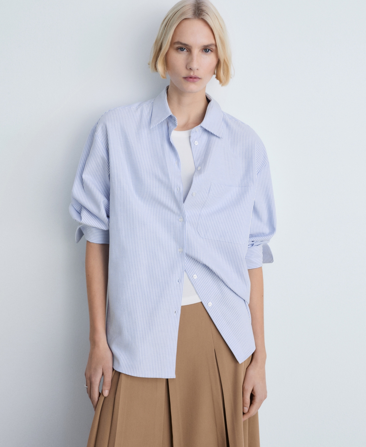 Shop Mango Women's Striped Cotton Shirt In Sky Blue