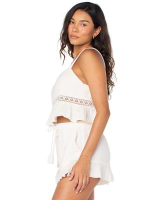 Juniors' Island Time Cotton Tiered Cropped Top