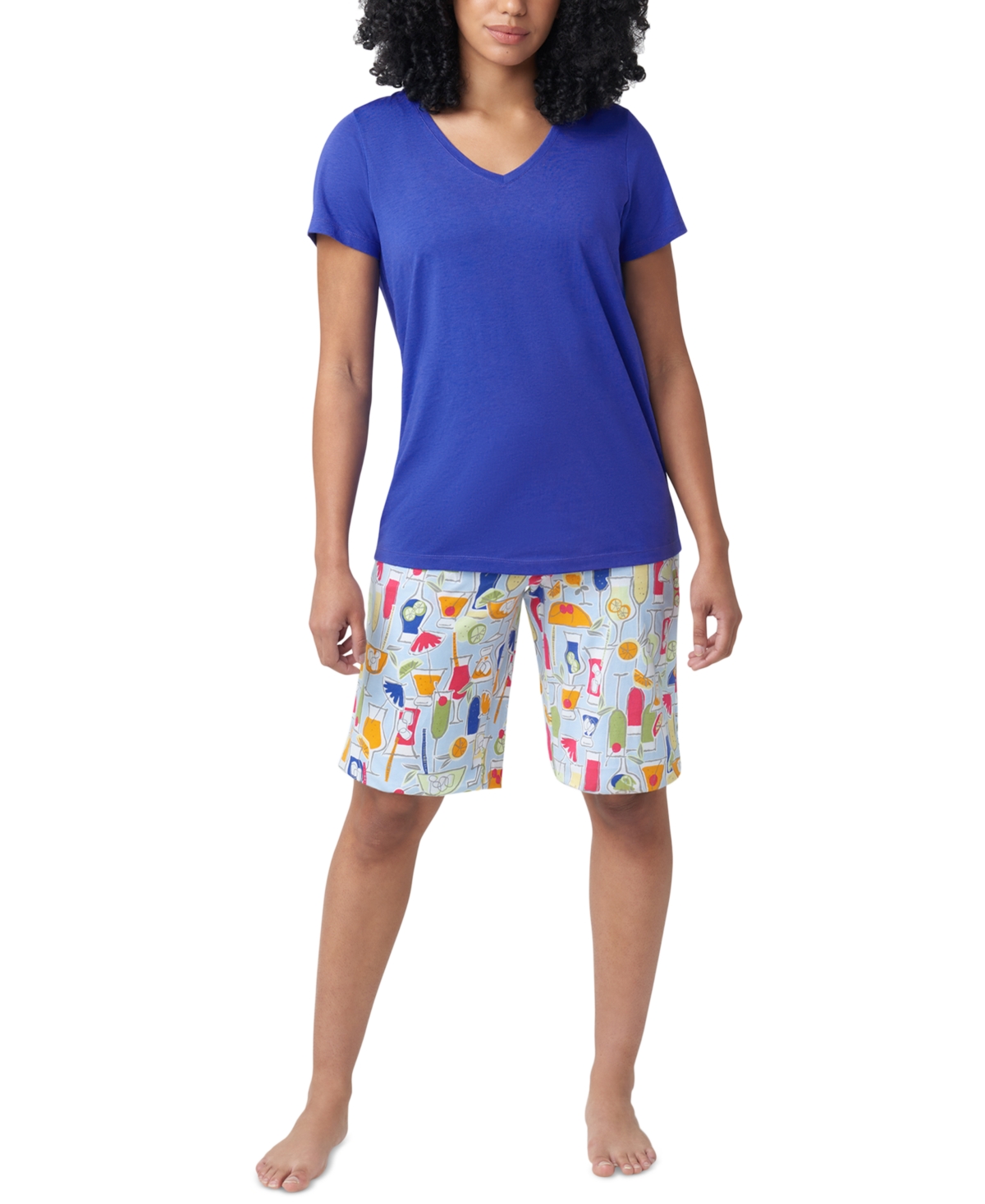 Shop Hue Women's Solid Short-sleeve V-neck Pajama T-shirt In Blueberry
