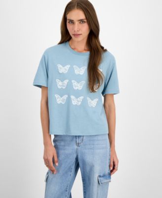 Rebellious One - Juniors' Lace Appliqu&eacute; Butterfly T-Shirt