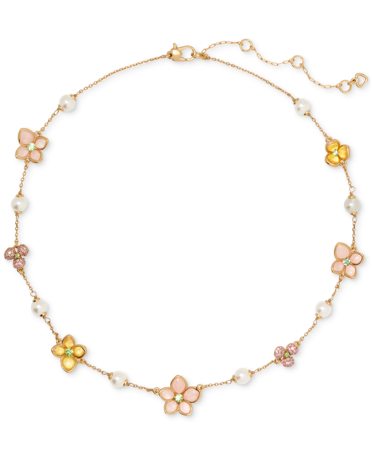 Gold-Tone Pastel Petals Scatter Necklace, 16" + 3" extender - Multi