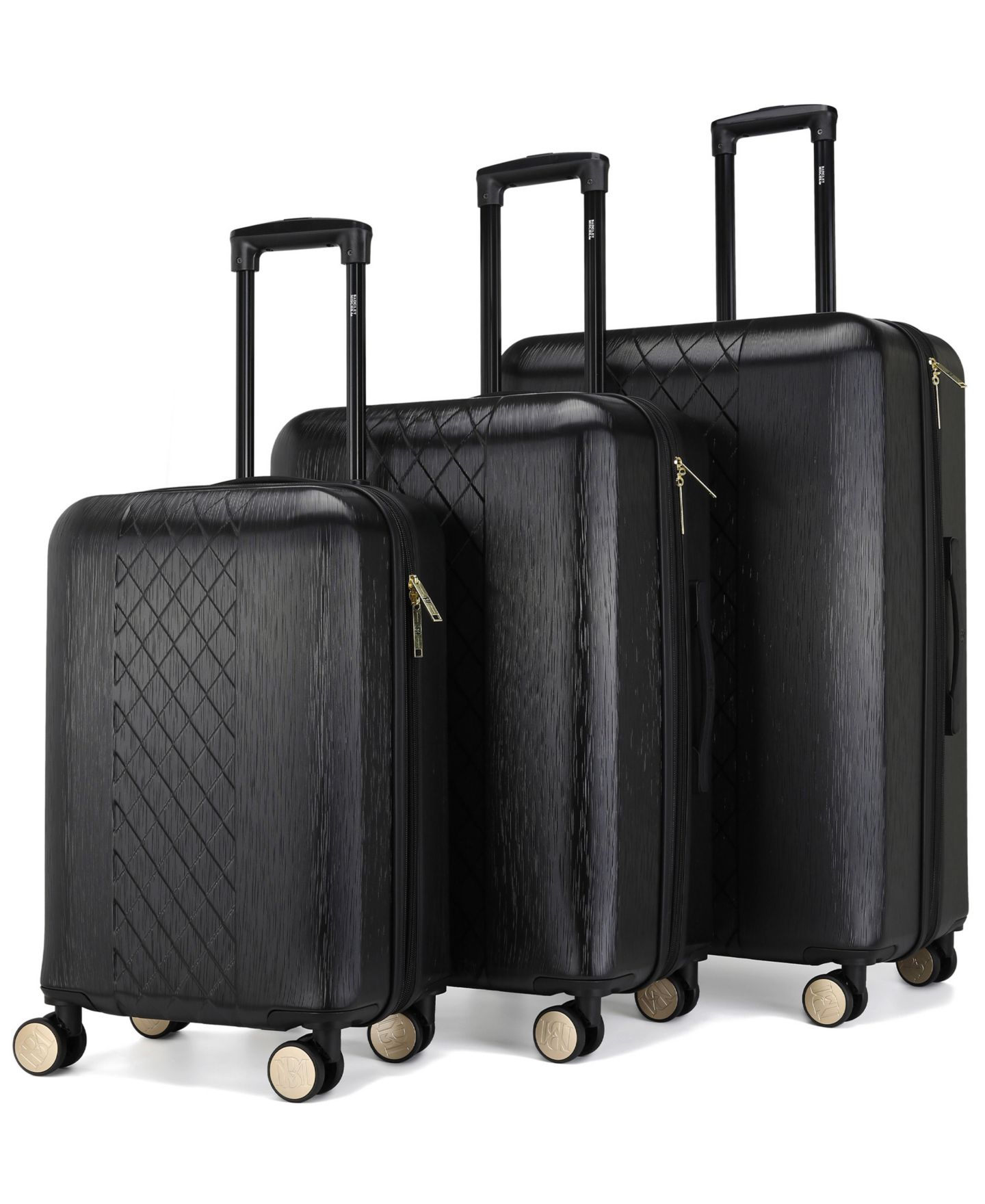 Чемоданы Badgley Mischka Diamond 3-Piece Expandable Spinner Luggage Set, цвет: Чёрный — фото 3
