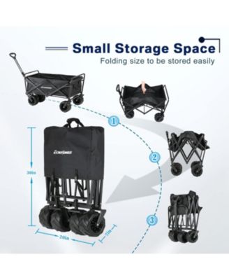 Heavy Duty 350 Lbs Capacity Collapsible Wagon, Outdoor Folding Camping Wagons, Grocery Portable Utility Cart, Adjustable Rolling Carts, All Terrain Sports Wagon with Big Wheels