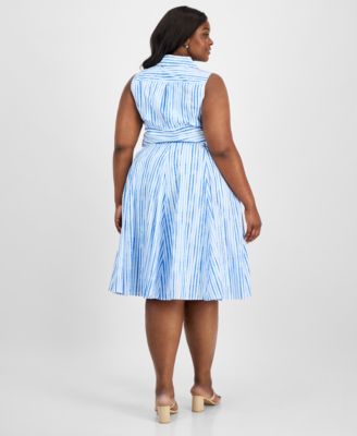 Plus Size Cotton Striped Faux-Wrap Shirtdress