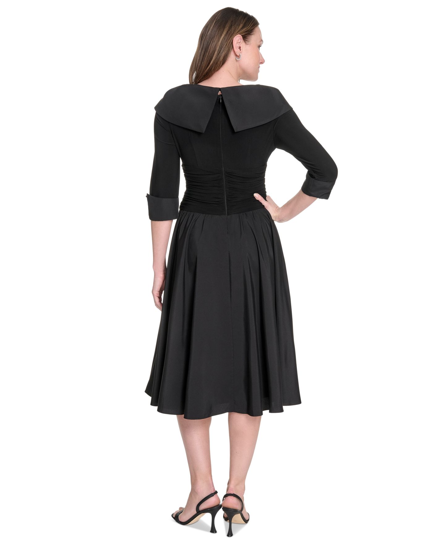 Женское платье Jessica Howard Mixed-Media Fit & Flare Midi, цвет: Чёрный — фото 5