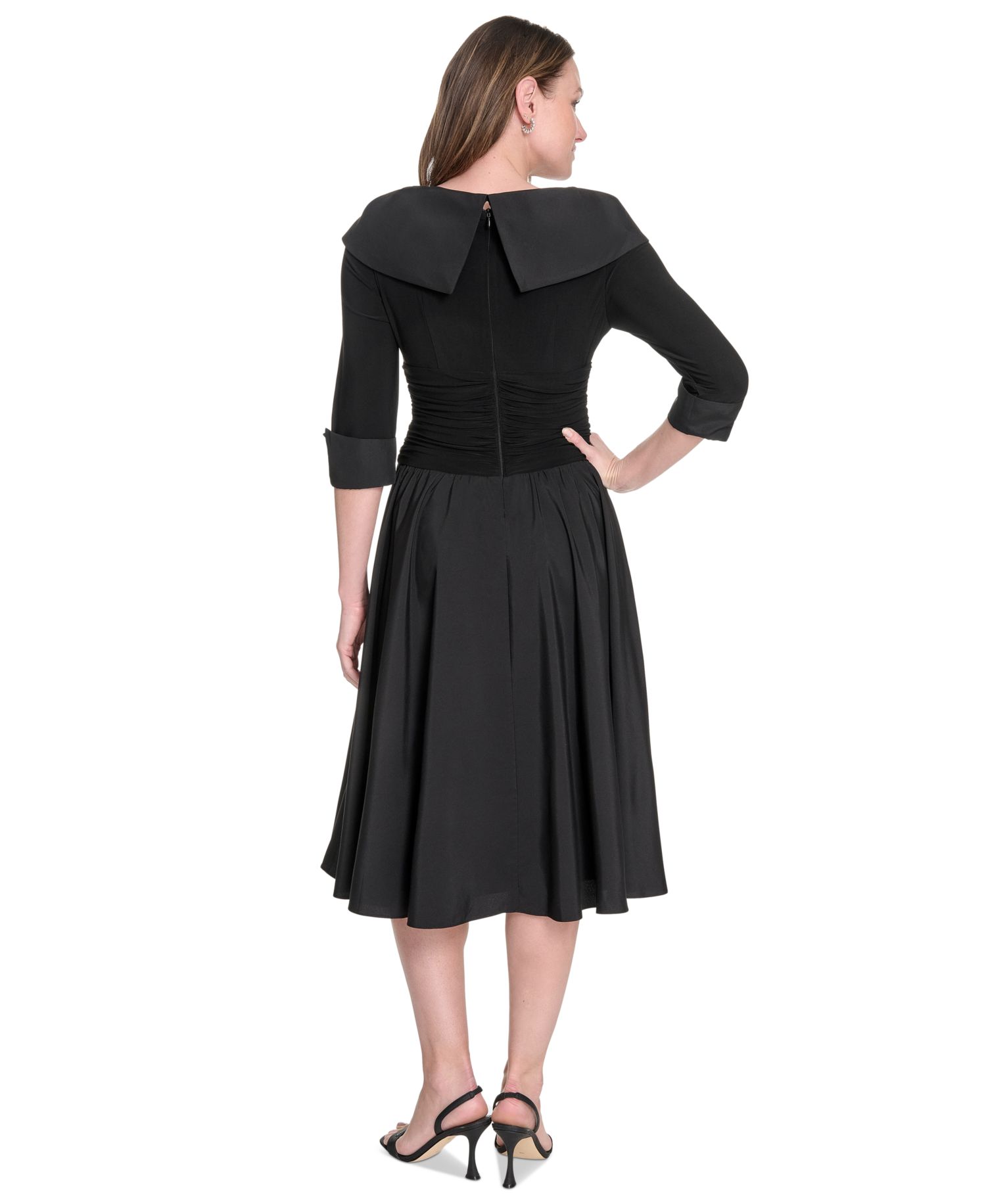 Women's Mixed-Media Fit & Flare Midi Dress