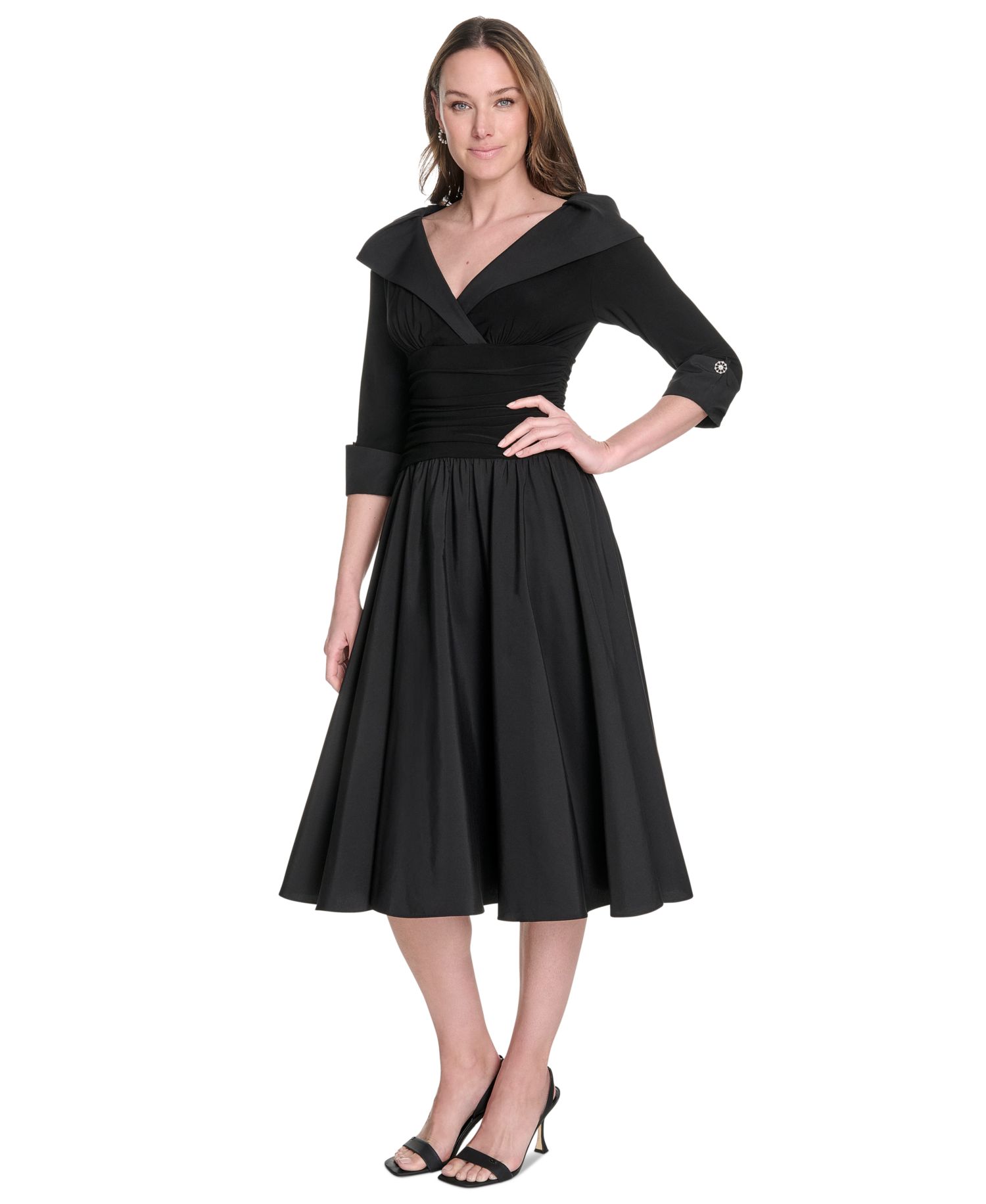 Women's Mixed-Media Fit & Flare Midi Dress