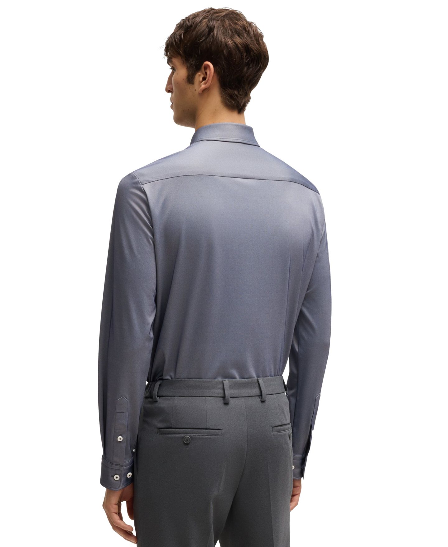 Мужская рубашка Hugo Boss Slim-Fit Performance-Stretch, цвет: Тёмный синий — фото 2