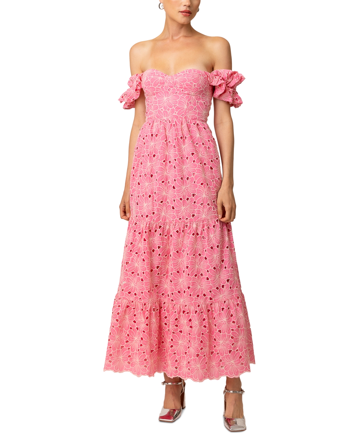 LINE & DOT WOMEN'S TASIA OFF-THE-SHOULDER EMBROIDERED COTTON DRESS 