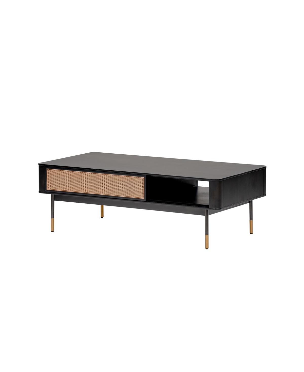 Solid Wood and Steel Coffee Table with Drawer and Shelf for Storage