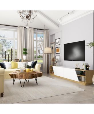 2-door TV stand, white wood entertainment center, art design media console