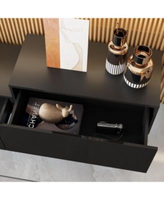 Black wall-mounted TV stand, entertainment center with five drawers, media console with light strip