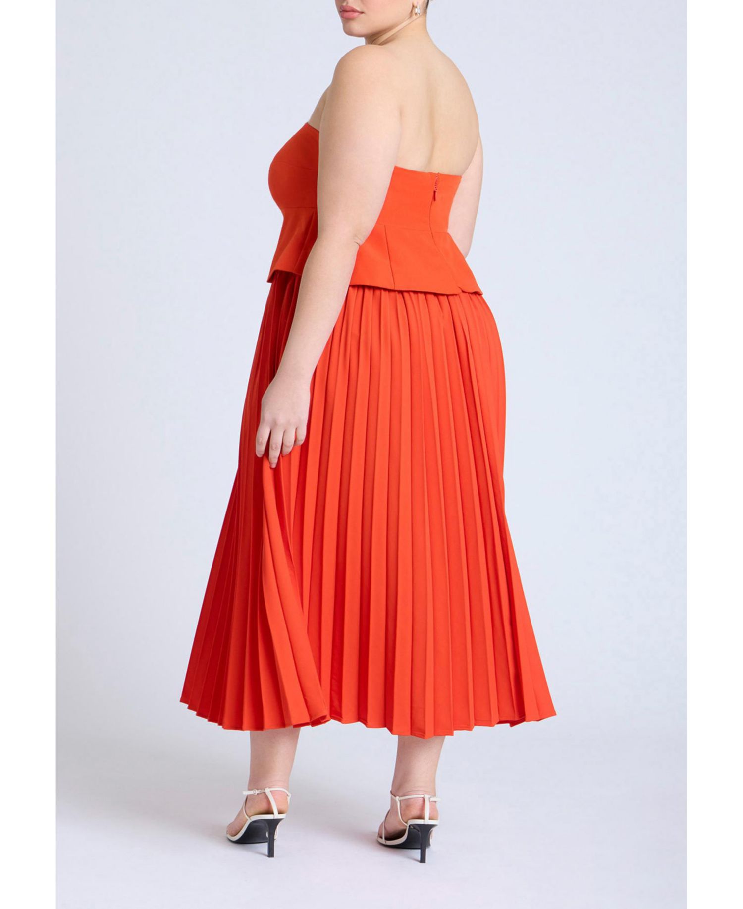Women's Strapless Pleated Midi Dress