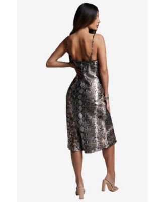 Women's Print Satin Cowl Midi Dress