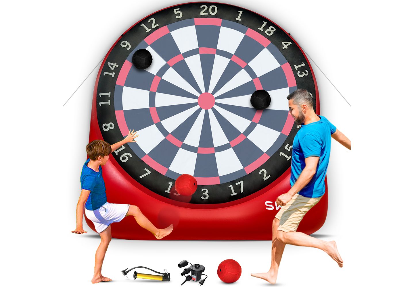 Детские игрушки SWOOC XL Giant Kick Darts (Over 8ft Tall) with 15+ Games Included - Jumbo Soccer Darts w/ Air Pump - Big Inflatable Games — фото 1