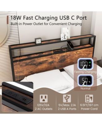 Full Bed Frame with Storage Headboard and Charging Station-Full Size