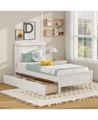 Twin Size Wooden Bed Frame with 2 Drawers for Teens and Adults