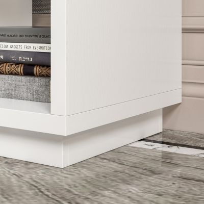 TV stand with two doors and one drawer, media console with six fixed shelves, entertainment center in white wood