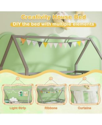 Twin House Bed with Trundle and Fence Rail